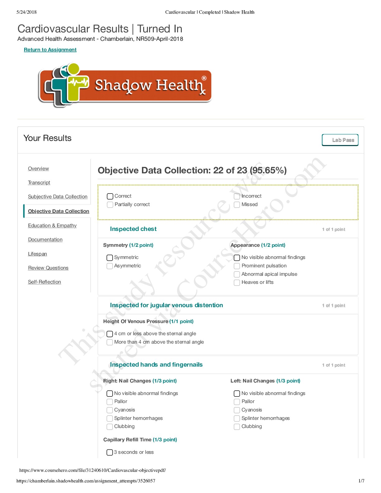 Preview image of NR 509 Cardiovascular objective document
